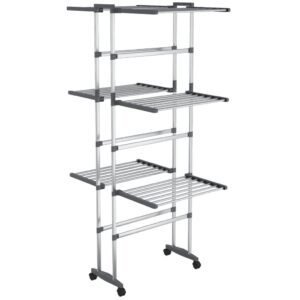 vidaXL Tendedero de 3 niveles con ruedas Plata 60x70x129 cm