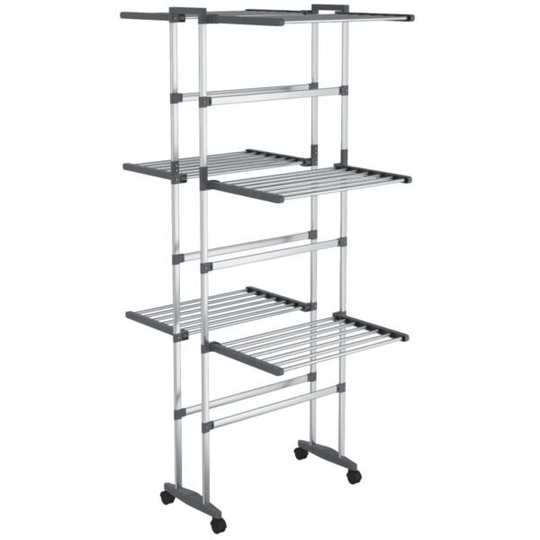 vidaXL Tendedero de 3 niveles con ruedas Plata 60x70x129 cm