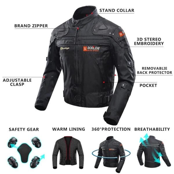 BORLENI Chaqueta de moto a prueba de viento motocicleta armadura de equipo de protección otoño invie