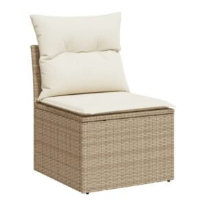 Silla de jardín sin brazos con cojines Poly Rattan beige vidaxl