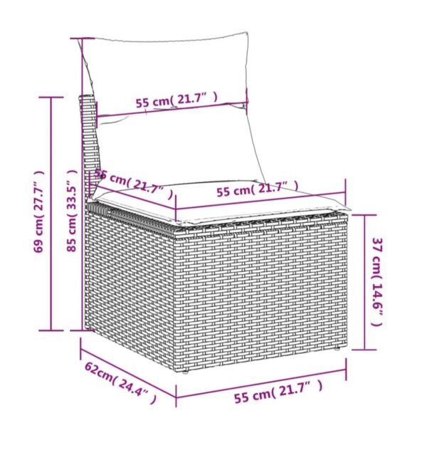 Silla de jardín sin brazos con cojines Poly Rattan beige vidaxl - Imagen 2