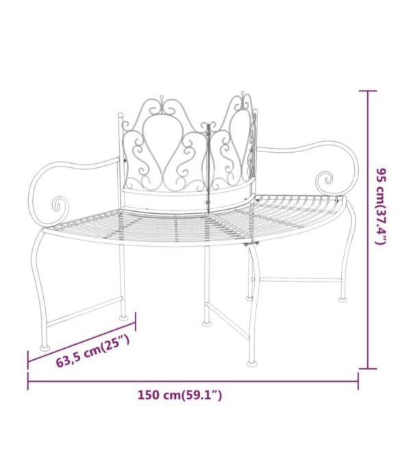 Banco para árbol 150 cm Acero negro Vidaxl - Imagen 4