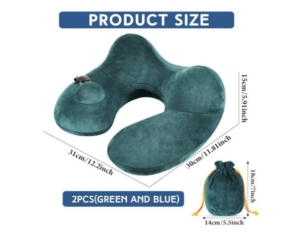 Paquete de 2 almohadas autoinflables de viaje para el cuello con bolsa compacta y funda lavable para