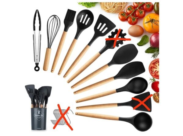 Utensilios de cocina de silicona madera