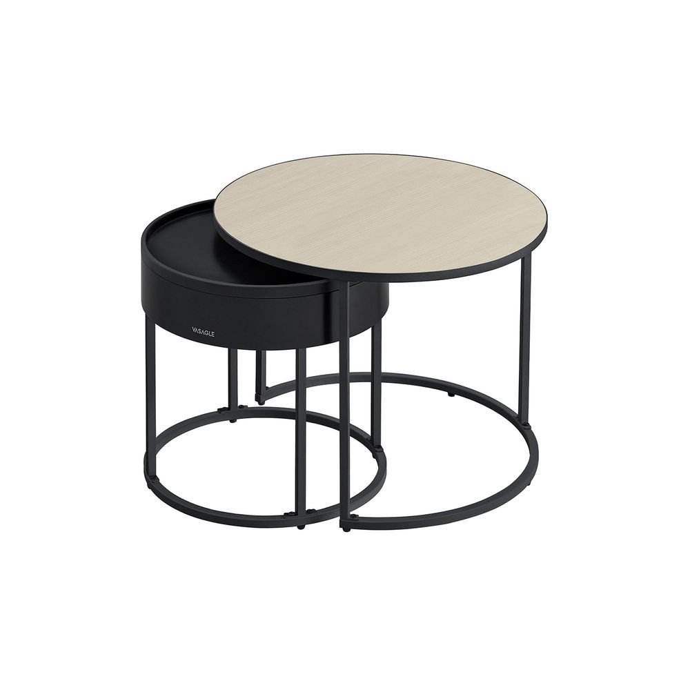 VASAGLE Juego de 2 Mesas de Centro Nogal Natural y Negro Tinta