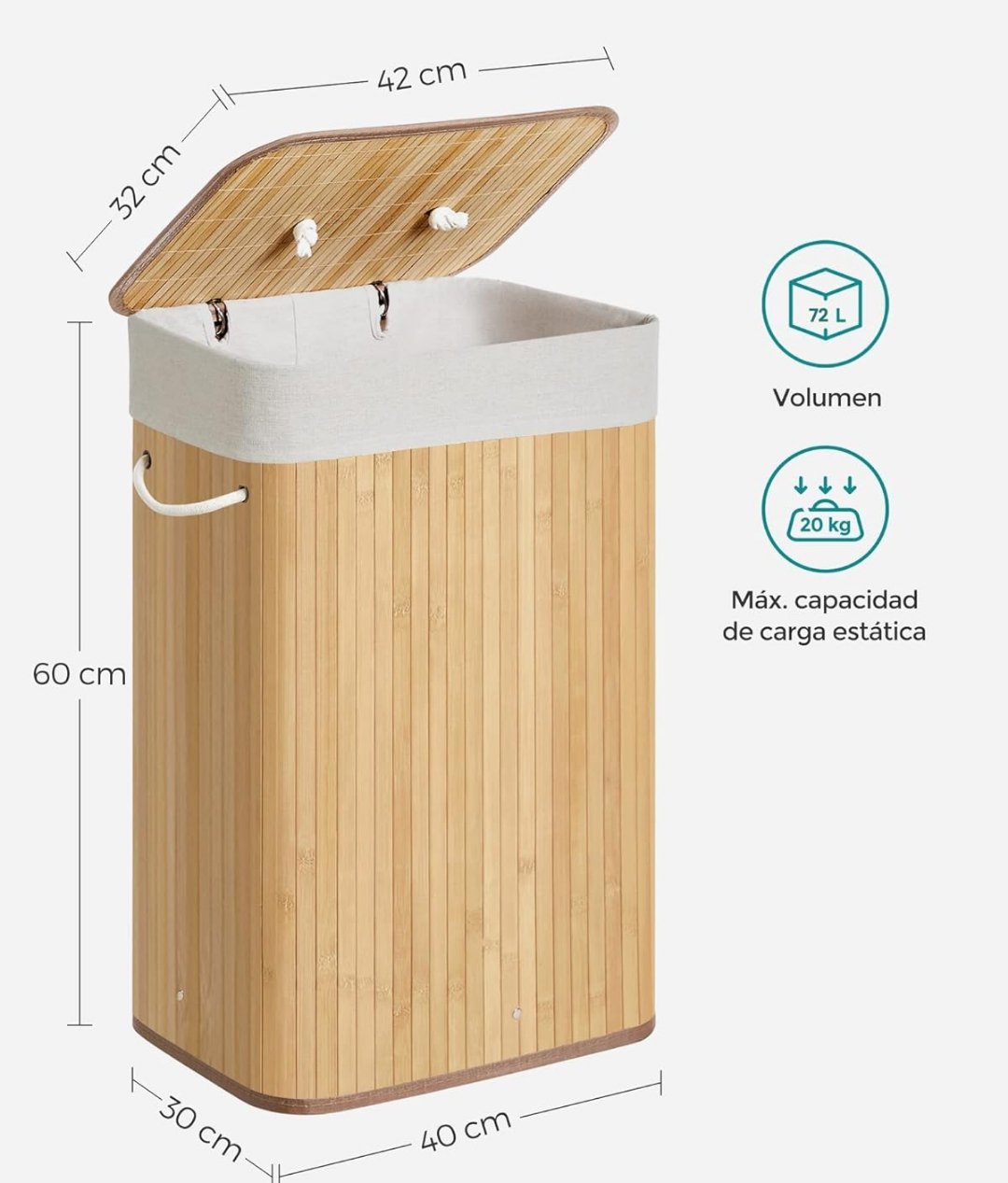 Cesto de la Ropa Sucia - LCB10Y - SONGMICS - Imagen 2