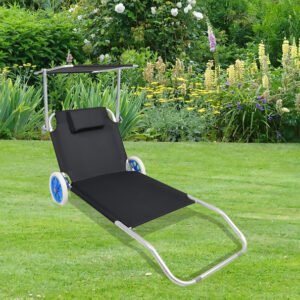 Tumbona con ruedas, negra - VCM