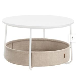 Mesa centro blanca con cesta beige