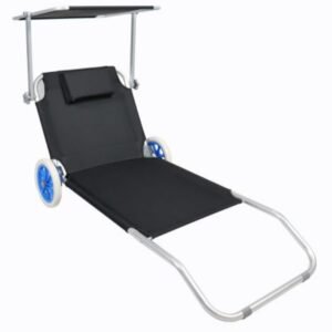 Chaise longue negra tumbona con ruedas