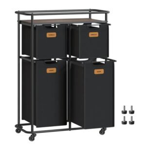 Cesto para la colada (4 compartimentos), color negro y marrón