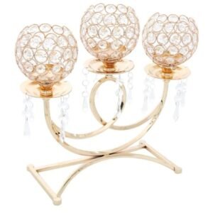 POFET Portavelas votivo de metal de cristal con 3 brazos, 36 cm