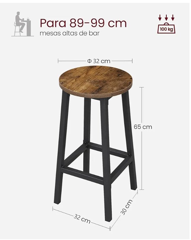 VASAGLE LBC032B01 TABURETE DE BAR - Imagen 2