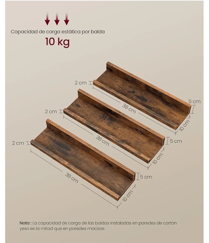 VASAGLE LWS03X01 ESTANTES COLGANTES DE PARED - Imagen 2
