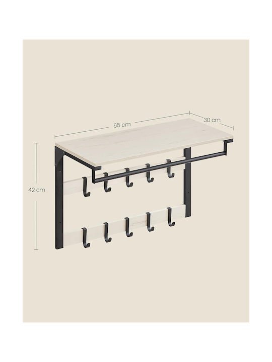 VASAGLE LCR101W03 Perchero de Pared, Perchero Colgante con 10 Ganchos.