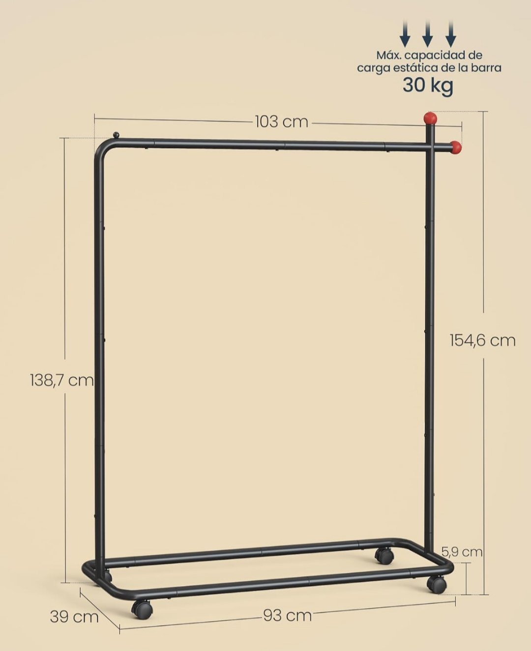 SONGMICS HOME Perchero, Perchero Metálico Negro Tinta HSR170B01 - Imagen 2