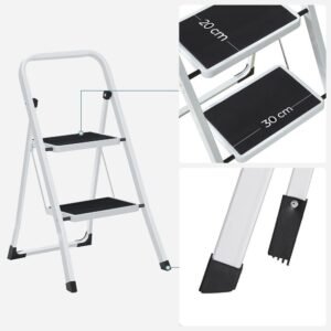 SONGMICS GSL12WT Escalera Plegable con 2 Peldaños Blanco Simple