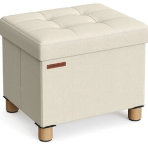 SONGMICS LSF012W11 Puff Almacenaje, Baúl de Almacenaje Plegable, 32 x 40 cm