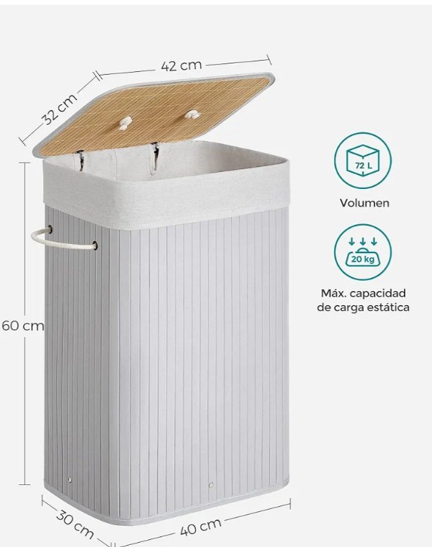 SONGMICS LCB010G01 Cesto de la Ropa Sucia. - Imagen 2