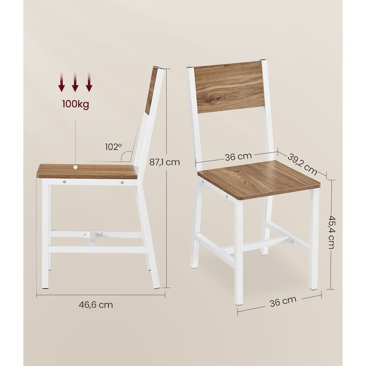 VASAGLE LDC092W01B1 Juego de 2 sillas de comedor marrones y blancas. - Imagen 2