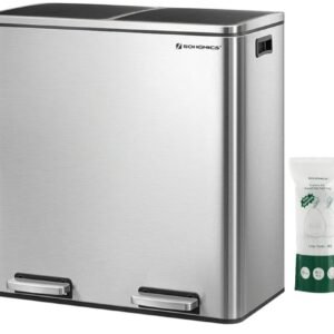 SONGMICS - LTB60NL Cubo de basura con doble compartimento de 2 x 30 L, con 15 bolsas de basura, pedal de metal, 2 cubos
