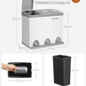 SONGMICS LTB24WT Cubo de Basura de Cocina, Basurero Clasificador 3 x 8 L,