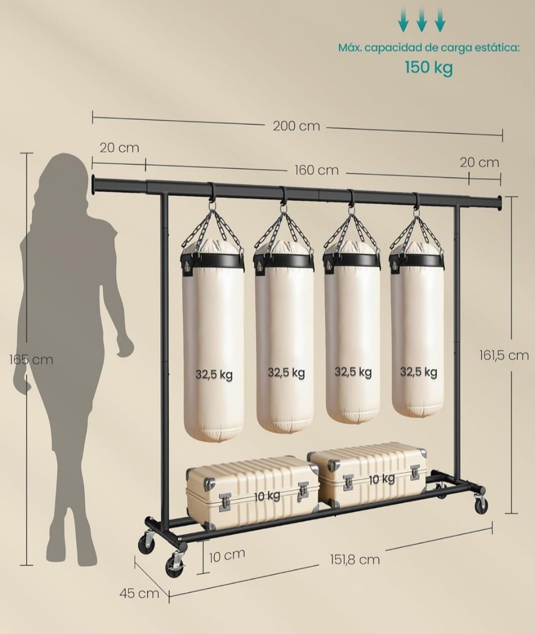 SONGMICS - Burro Ropa con Ruedas - HSR175B01