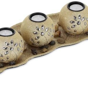 Relaxdays Portavelas con Velitas, Bandeja y Piedras Decorativas, 50 cm
