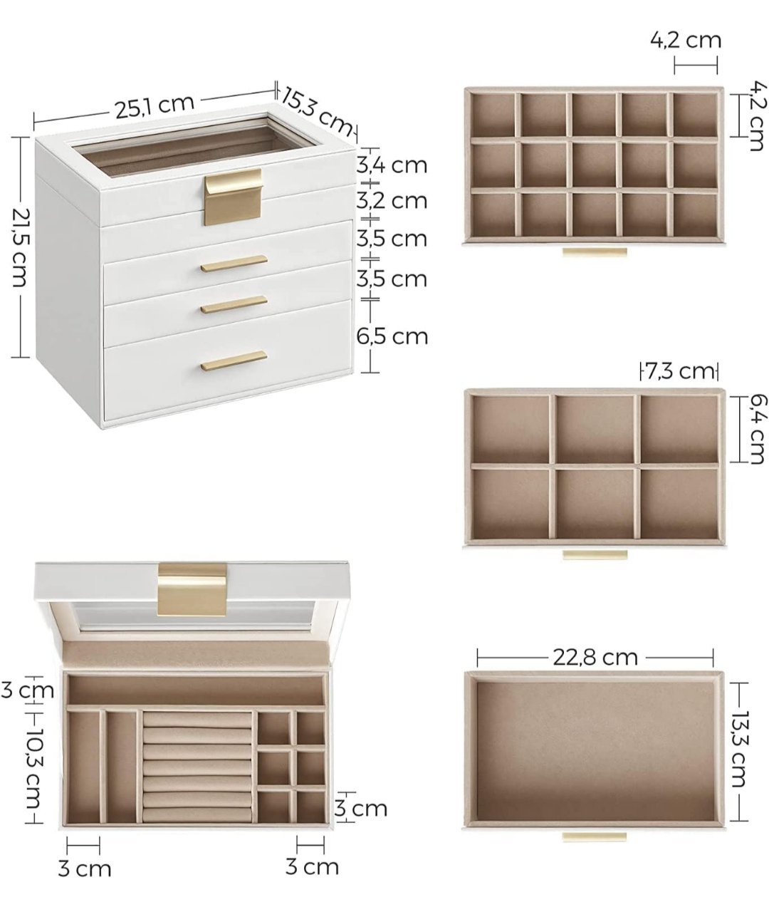 SONGMICS JBC161W01 Caja de Joyas, Caja Joyero con 4 Niveles. - Imagen 2