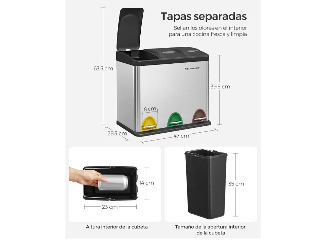 SONGMICS Cubo de Basura de Cocina LTB24L. - Imagen 2