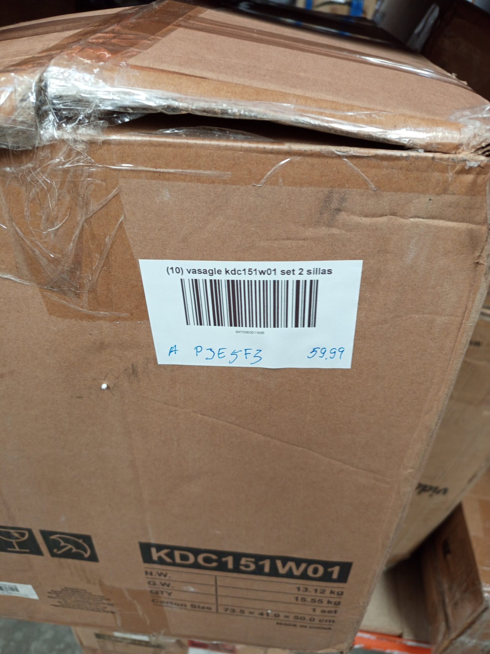 VASAGLE Juego de 2 Sillas de Comedor KDC151W01 - Imagen 3