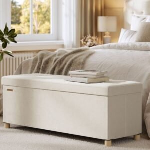 SONGMICS Puff Almacenaje 38 x 110 x 40 cm 112 L Beige Capuchino LSF0518W02.