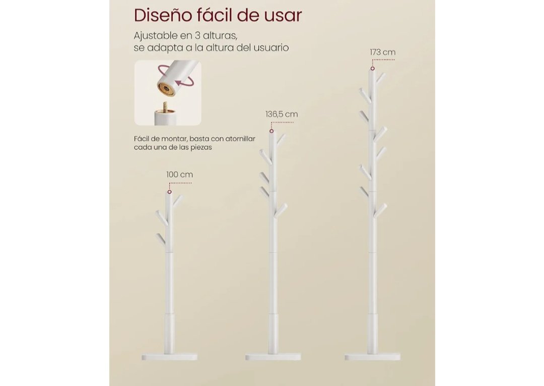 VASAGLE Perchero, Madera Maciza RCR010W02 - Imagen 2