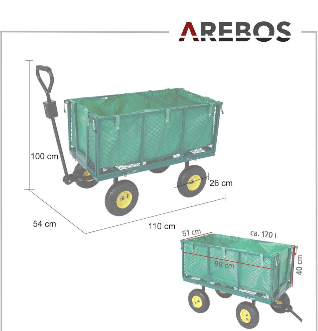 AREBOS Carro de mano Carro de jardín Carro de material Carro. - Imagen 2