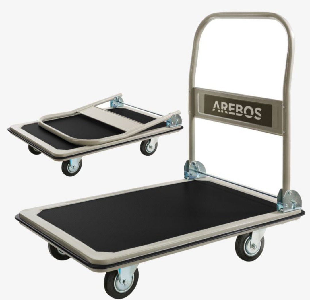 Carro de plataforma 300 kg negro-crema Arebos