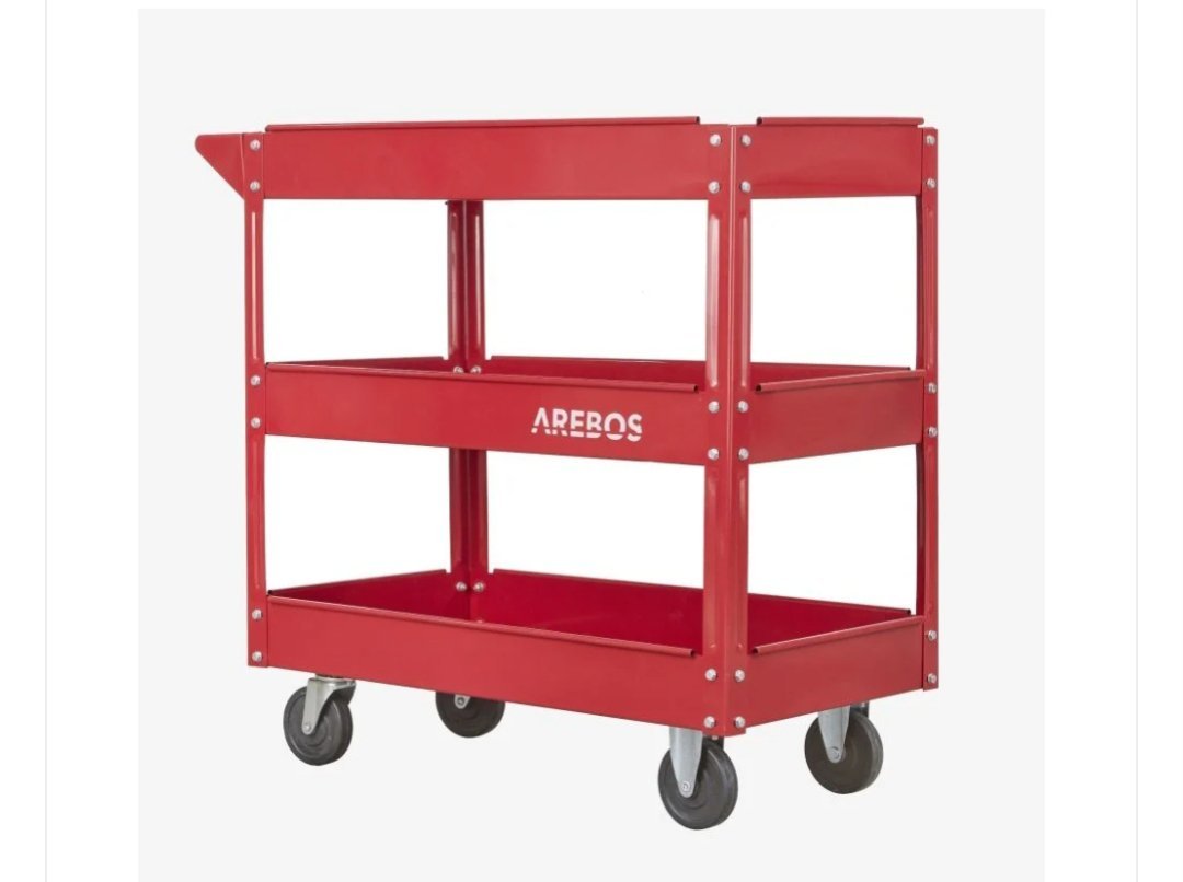 Carro de taller con 3 compartimentos rojo Arebos