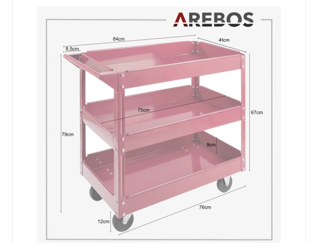 Carro de taller con 3 compartimentos rojo Arebos - Imagen 2