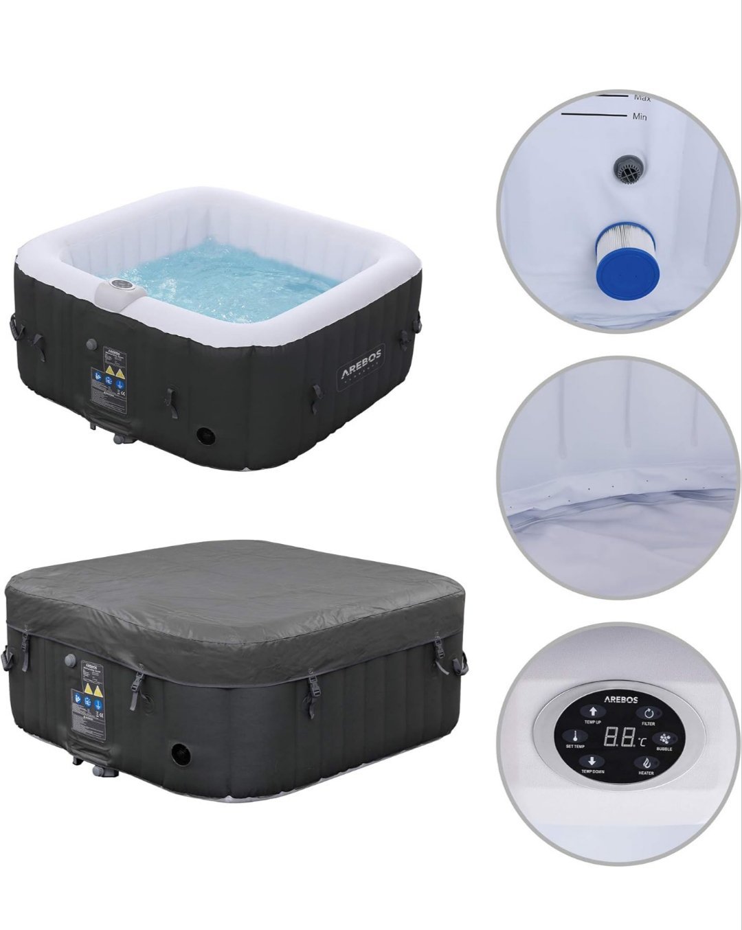 Arebos SPA Hinchable Piscina de hidromasaje