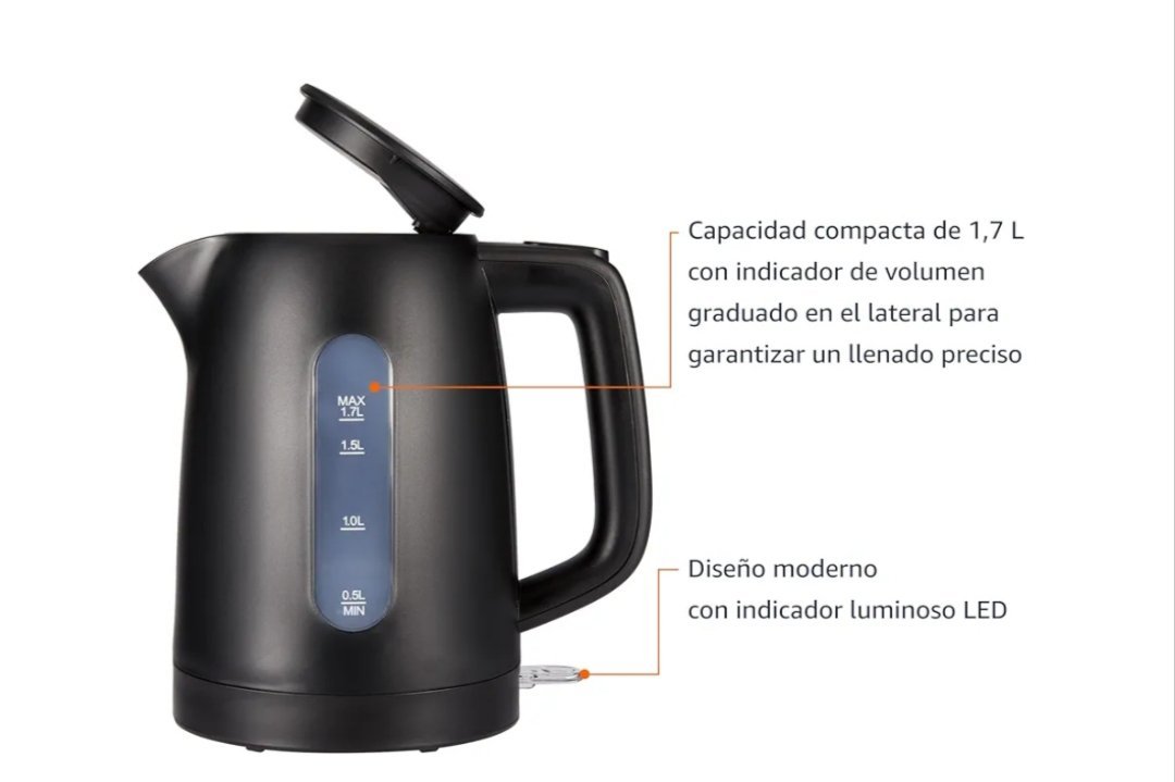 Amazon Basics Hervidor de Agua Eléctrico 1,7L, 2200 W. - Imagen 2